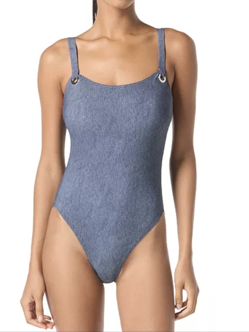 Michael Kors Denim Grommet Detail One Piece Swimsuit, Size 6 Color New Navy